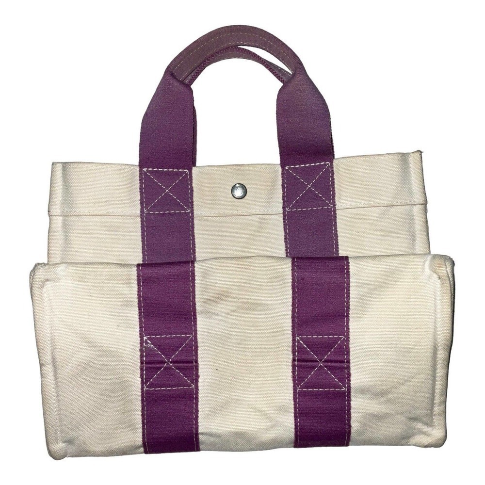 Hermes Bora Bora Canvas Tote Bag Ivory Purple - Picture 11 of 15